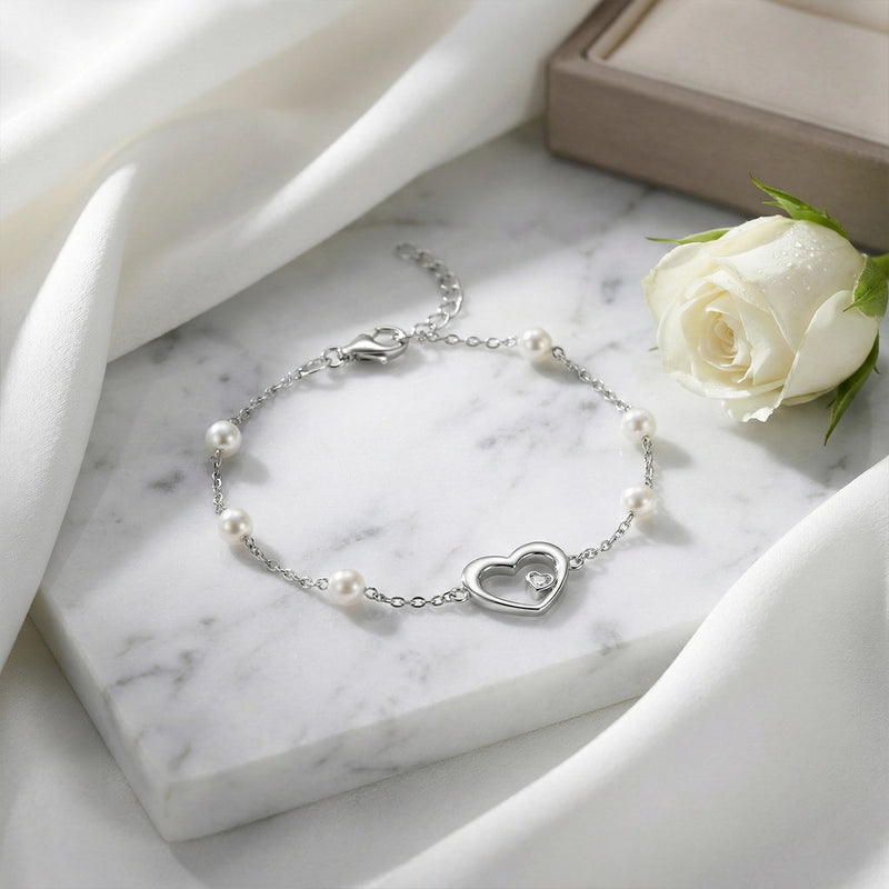Heart Pearl Silver Bracelet