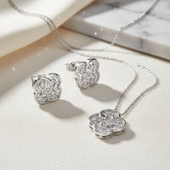 Silver Clover Spark Pendant & Stud Combo