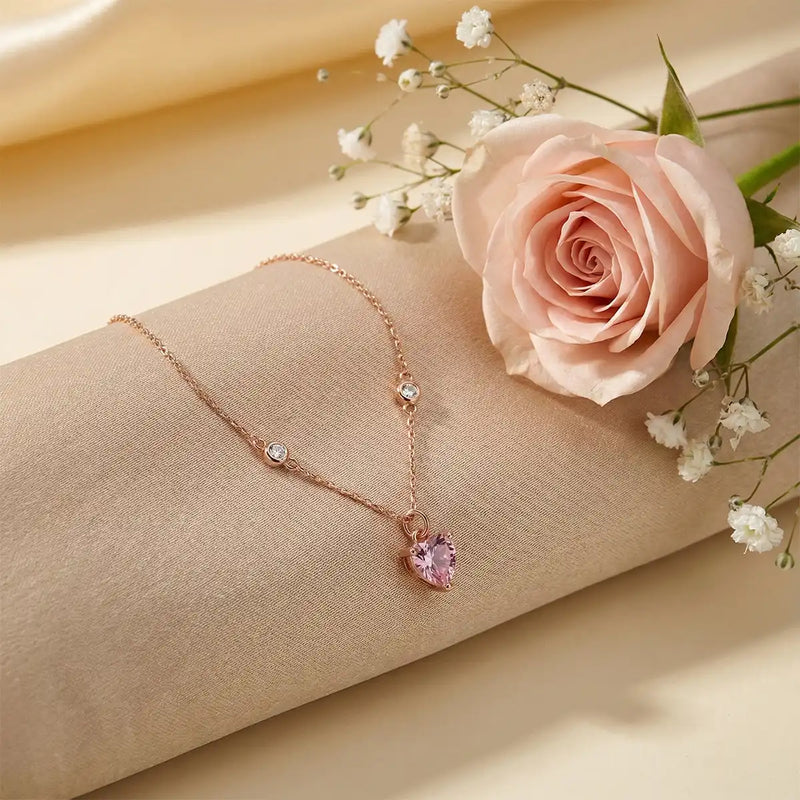 Rose Gold Pink Heart Charm Bracelet