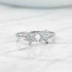 Twin Star Crystal Silver Ring