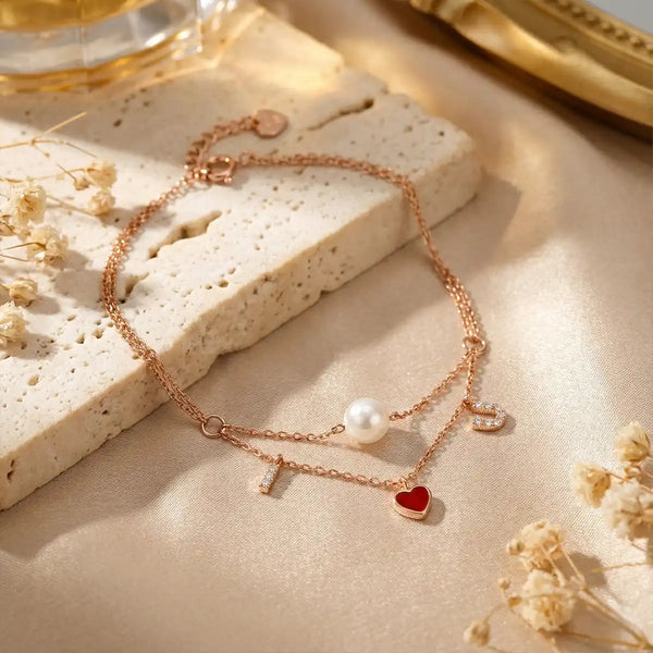 Rose Gold Layered Love Charm Bracelet
