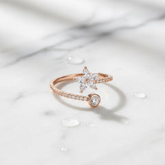Rose Gold Floral Wrap Crystal Ring