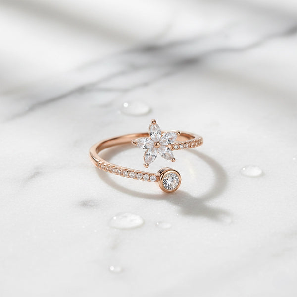 Rose Gold Floral Wrap Crystal Ring