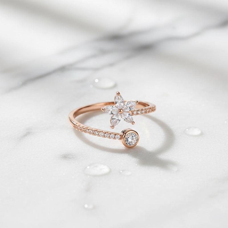 Rose Gold Floral Wrap Crystal Ring