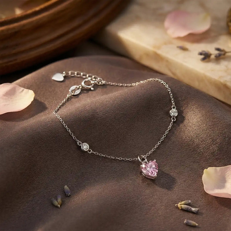 Silver Pink Heart Bracelet