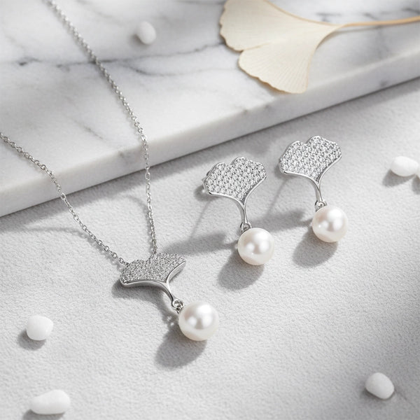 Pearl Grace Silver Pendant & Stud Combo