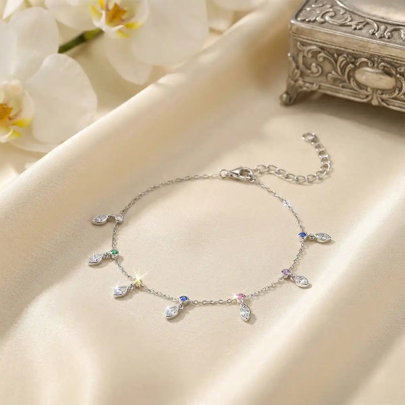 Silver Multicolor Leaf Charm Bracelet