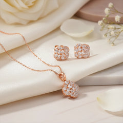 Crystal Bloom Rose Gold Pendant &Stud Combo