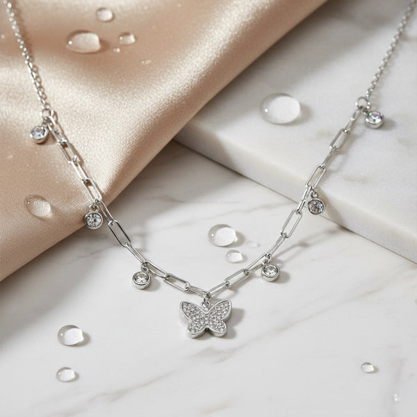 Silver Butterfly Charm Necklace.