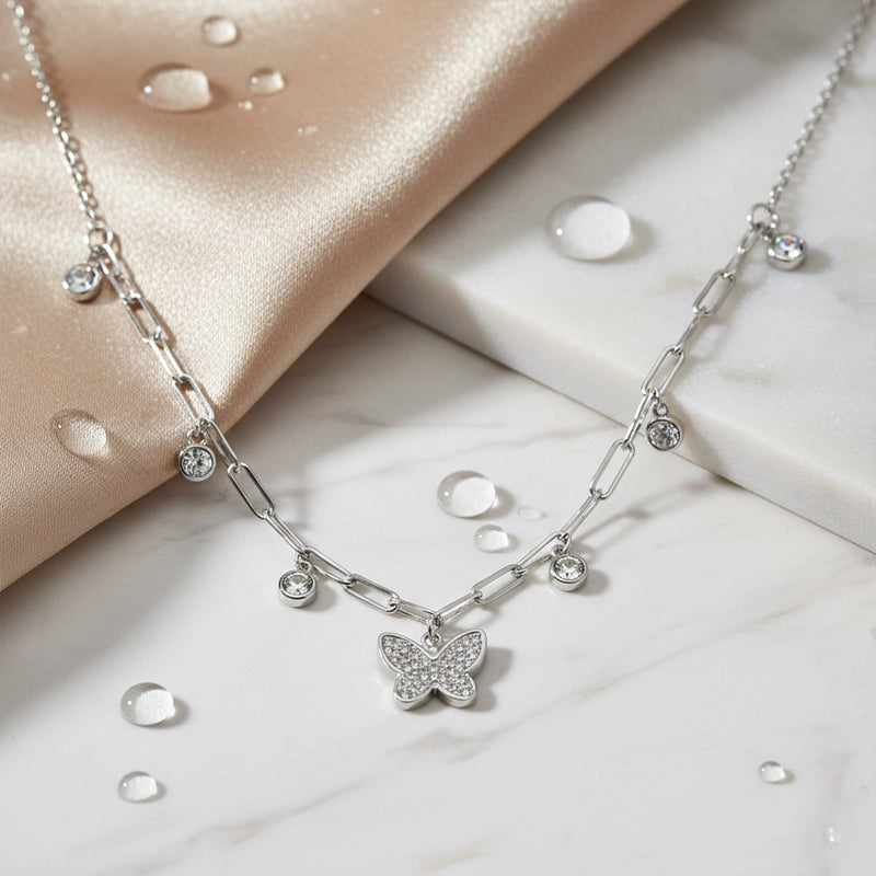 Silver Butterfly Charm Necklace.