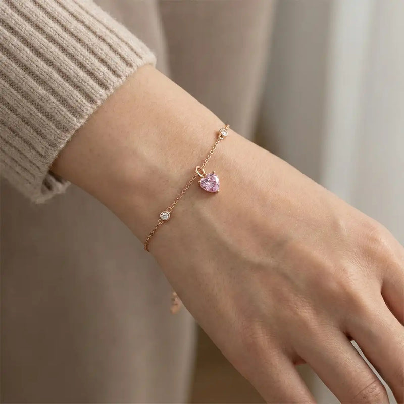 Rose Gold Pink Heart Charm Bracelet