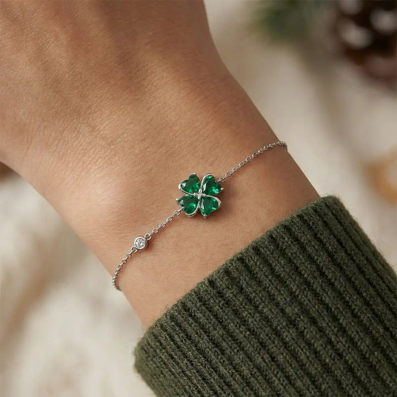 Silver Four-Leaf Clover Bracelet