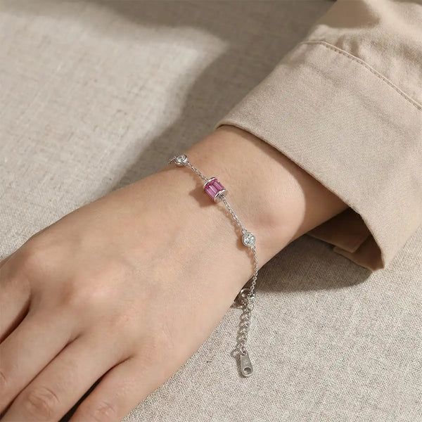 Silver Pink Crystal Charm Bracelet