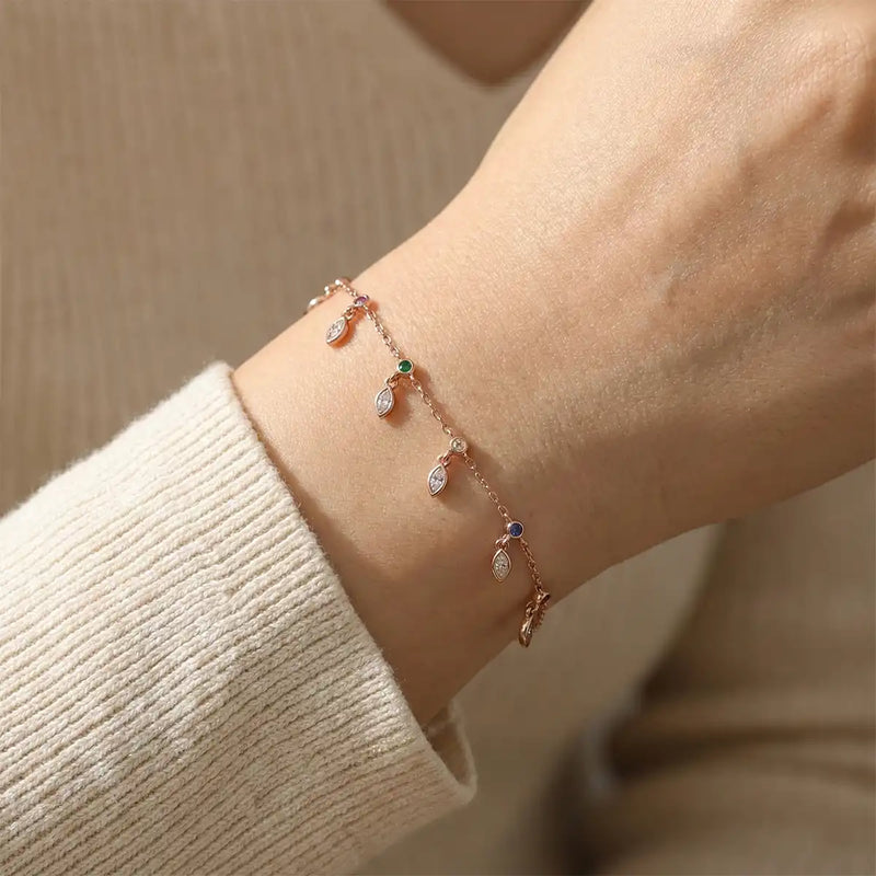 Rose Gold Multicolor Leaf Charm Bracelet