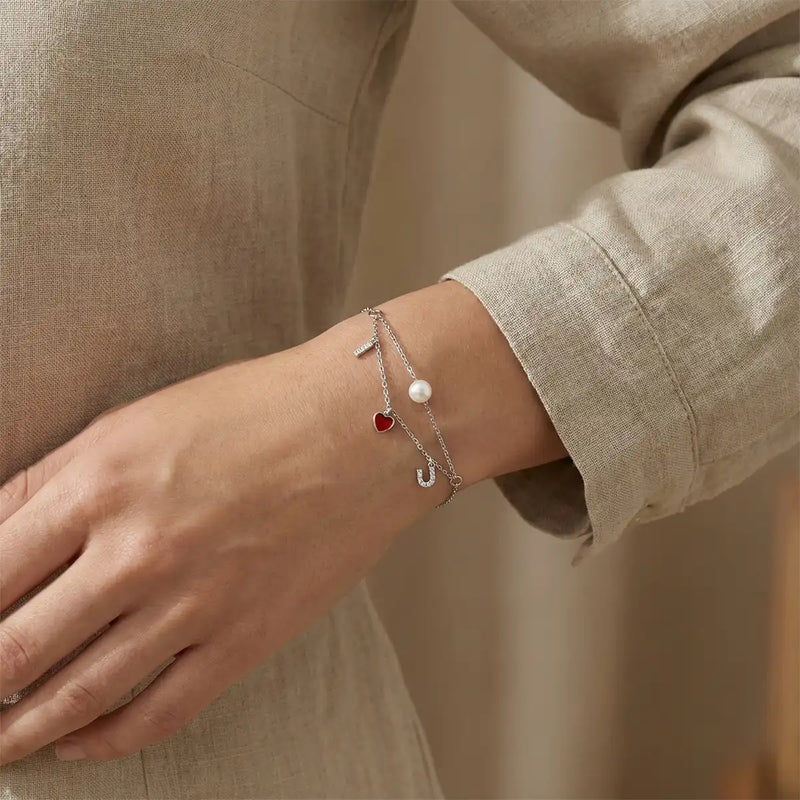 Silver Layered Love Charm Bracelet