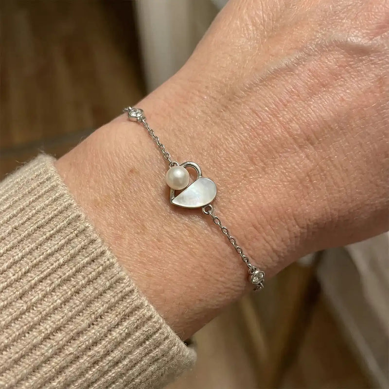 Silver Heart Pearl Bracelet
