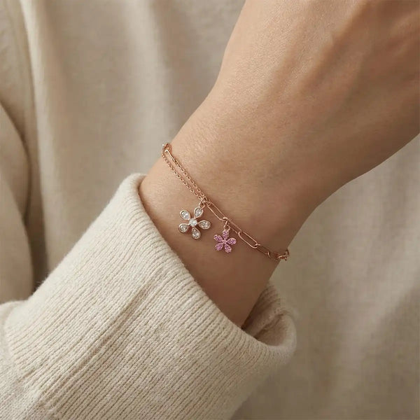 Rose Gold Dual-Chain Floral Charm Bracelet