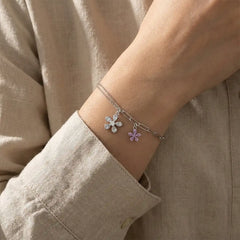Silver Dual-Chain Floral Charm Bracelet