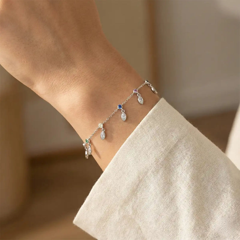 Silver Multicolor Leaf Charm Bracelet