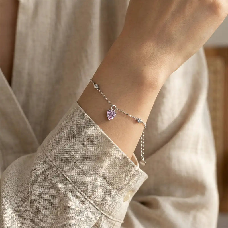 Silver Pink Heart Bracelet