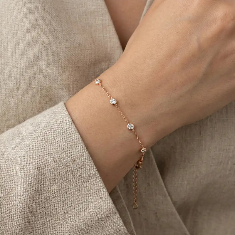 Rose Gold Minimal Crystal Station Bracelet