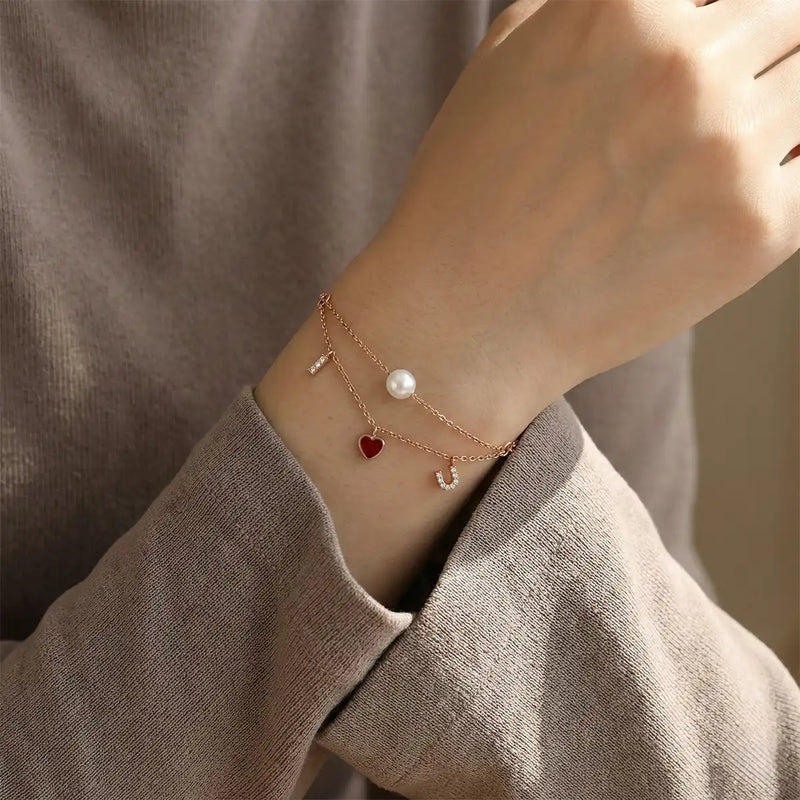 Rose Gold Layered Love Charm Bracelet