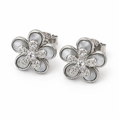 Silver Petal Charm Stud Earrings
