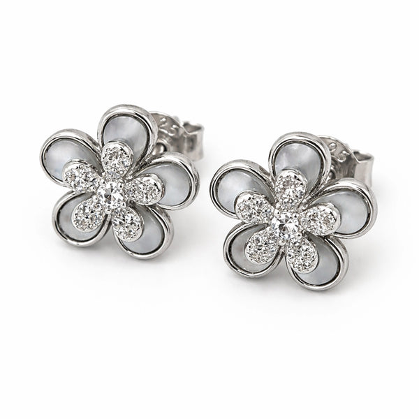 Silver Petal Charm Stud Earrings