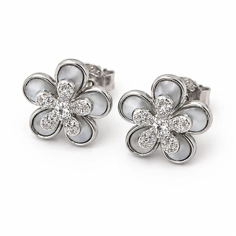 Silver Petal Charm Stud Earrings
