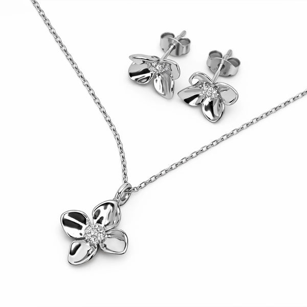 Petal Grace Silver Pendant & Stud Combo