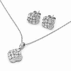 Crystal Cluster Silver Pendant & Stud Combo