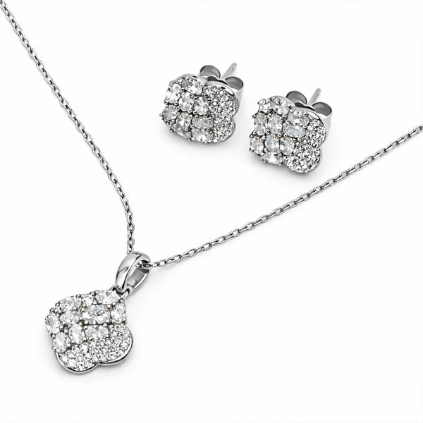 Crystal Cluster Silver Pendant & Stud Combo