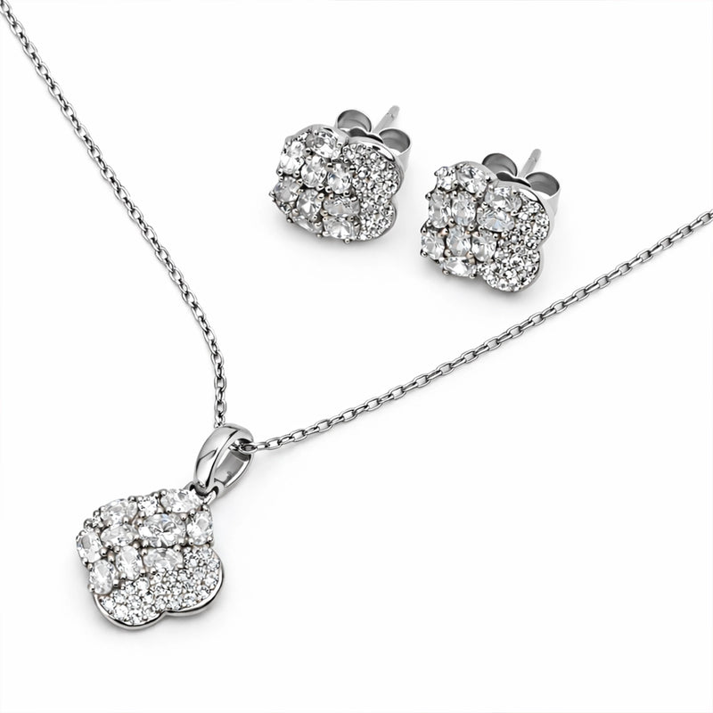 Crystal Cluster Silver Pendant & Stud Combo