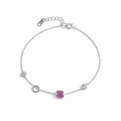 Silver Pink Crystal Charm Bracelet
