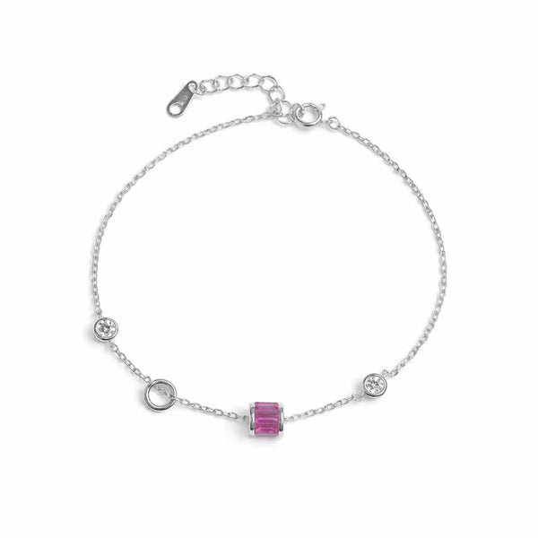 Silver Pink Crystal Charm Bracelet