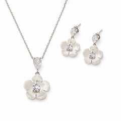 Ivory Bloom Silver Pendant & Drop Earrings Combo
