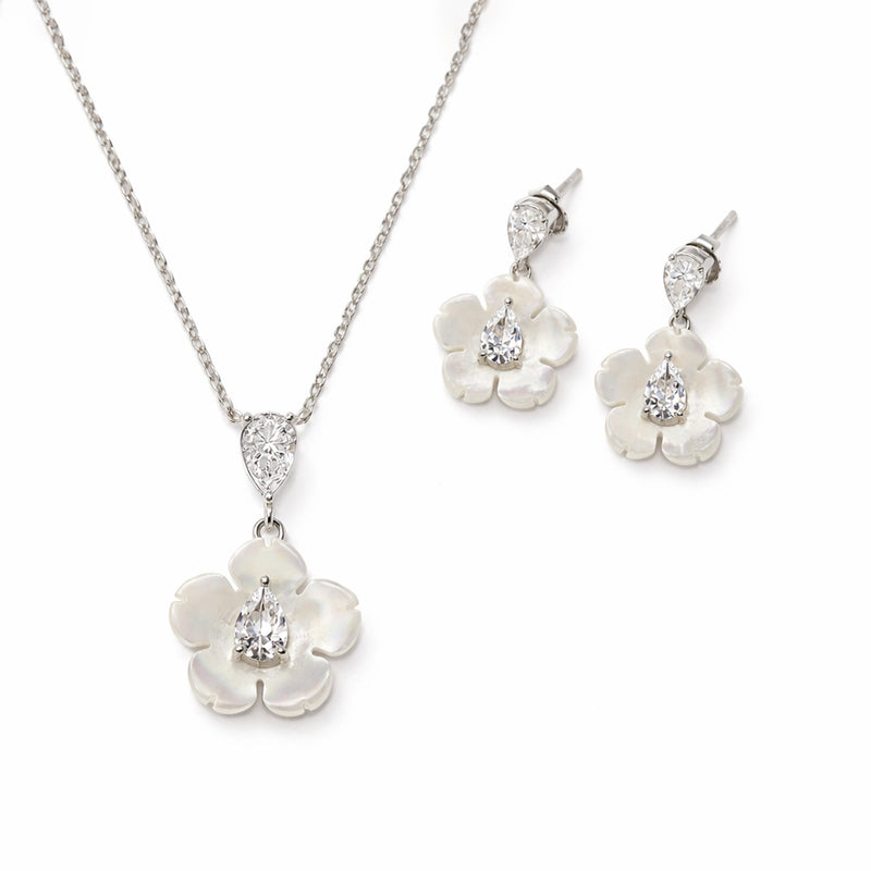 Ivory Bloom Silver Pendant & Drop Earrings Combo