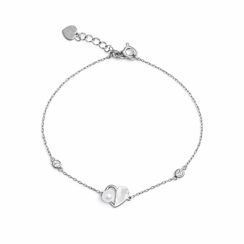Silver Heart Pearl Bracelet