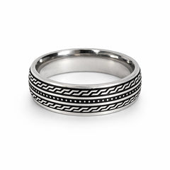 Textured Oxidised Silver Band Ring