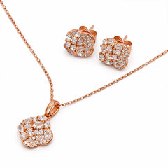 Crystal Bloom Rose Gold Pendant &Stud Combo