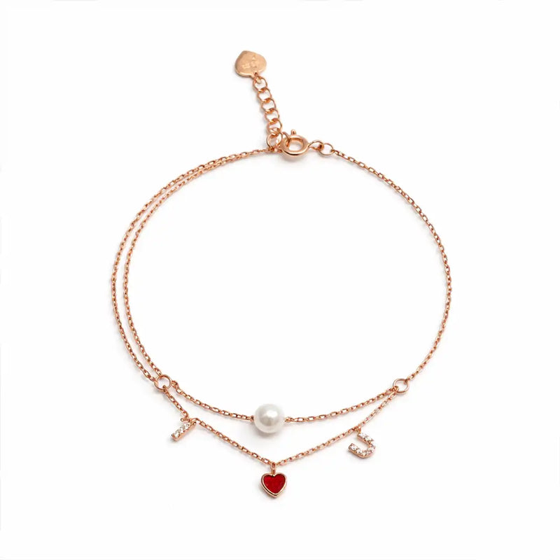 Rose Gold Layered Love Charm Bracelet
