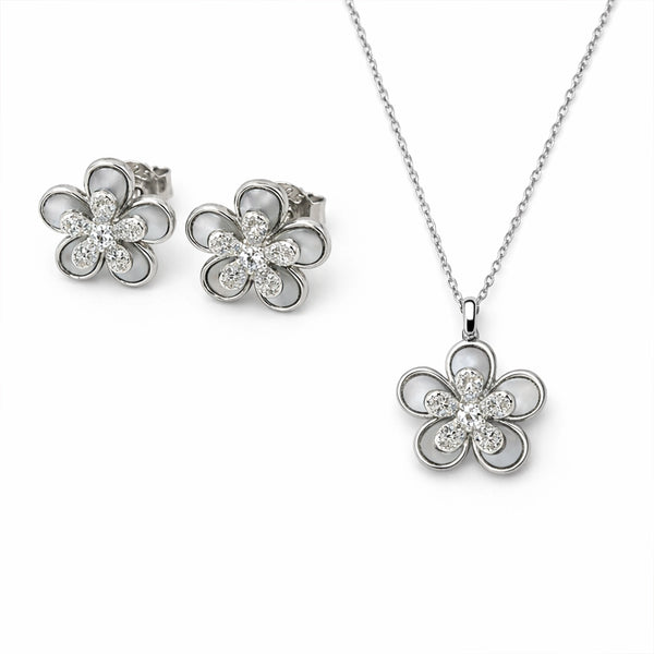 Silver Blossom Pendant & Stud Combo