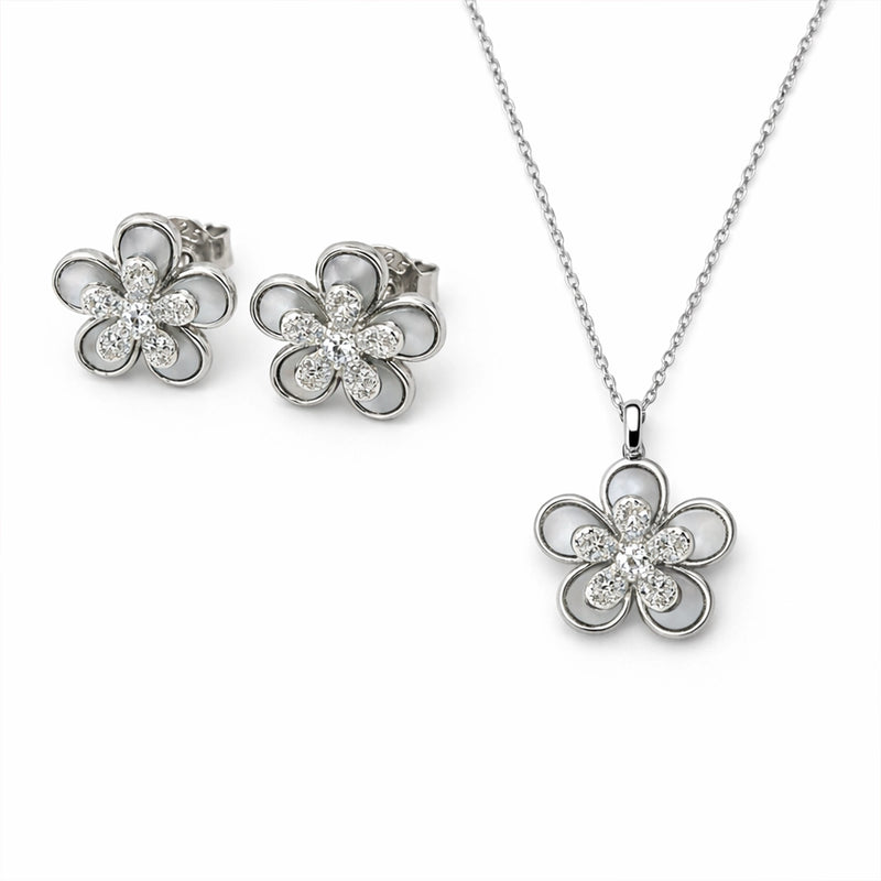 Silver Blossom Pendant & Stud Combo