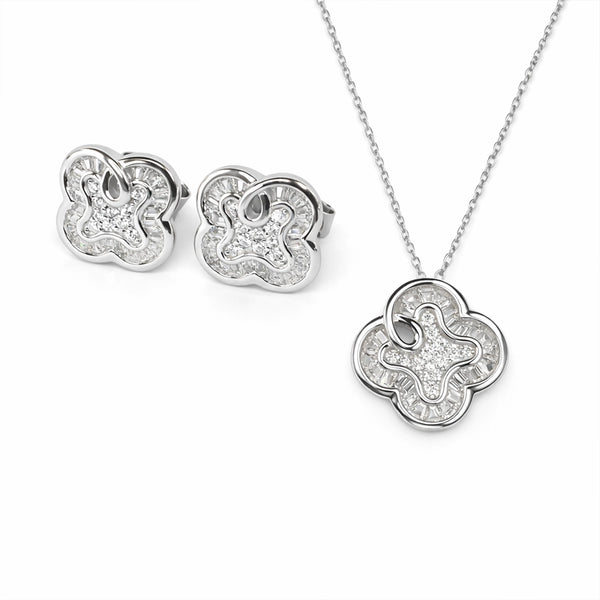 Silver Clover Spark Pendant & Stud Combo