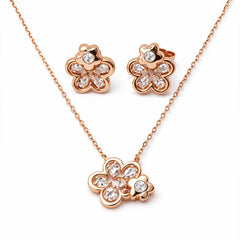 Rose Bloom Sparkle Pendant & Stud Combo