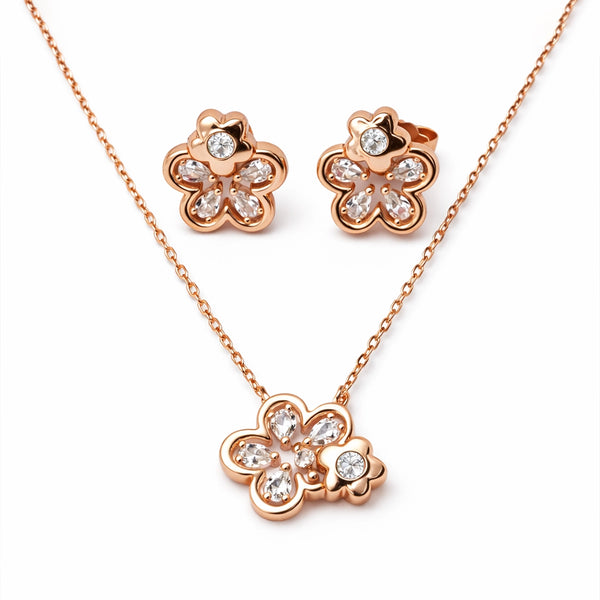Rose Bloom Sparkle Pendant & Stud Combo
