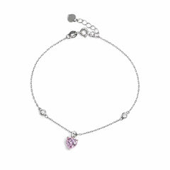 Silver Pink Heart Bracelet