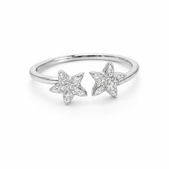 Twin Star Crystal Silver Ring