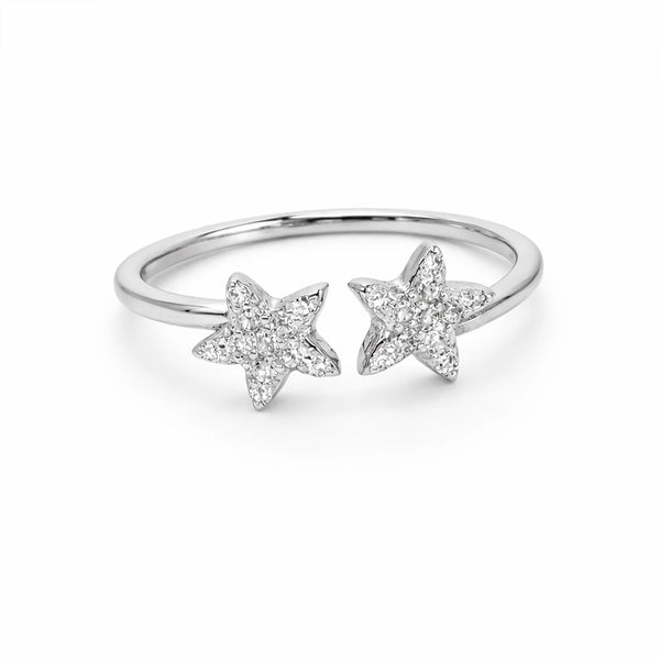Twin Star Crystal Silver Ring