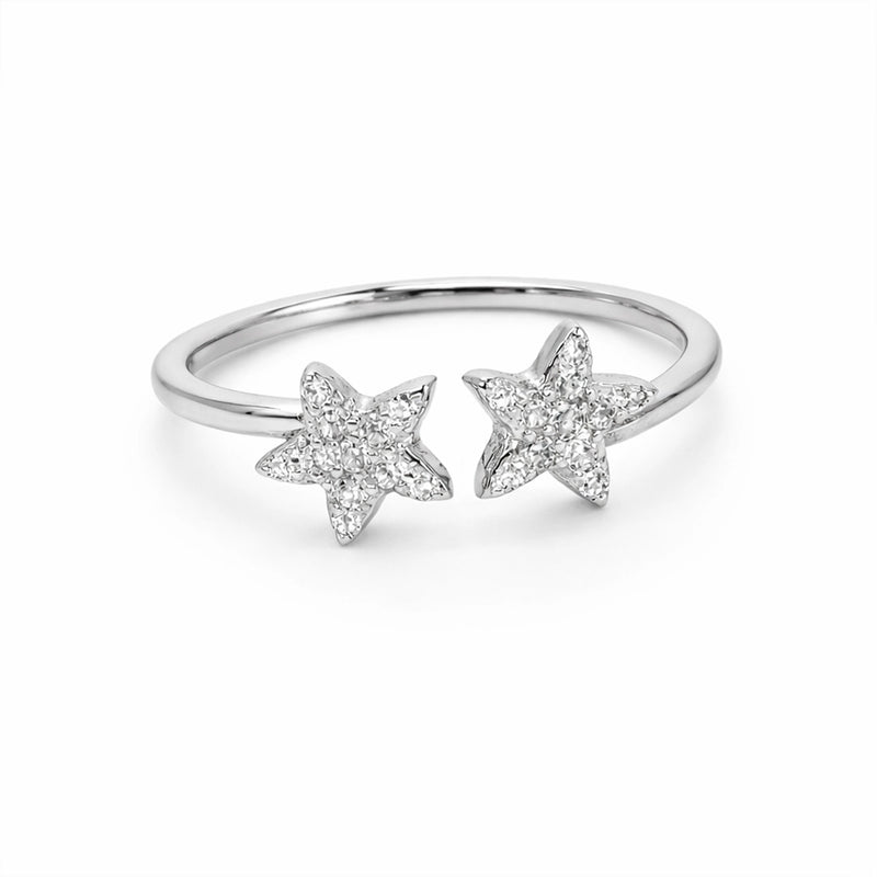 Twin Star Crystal Silver Ring